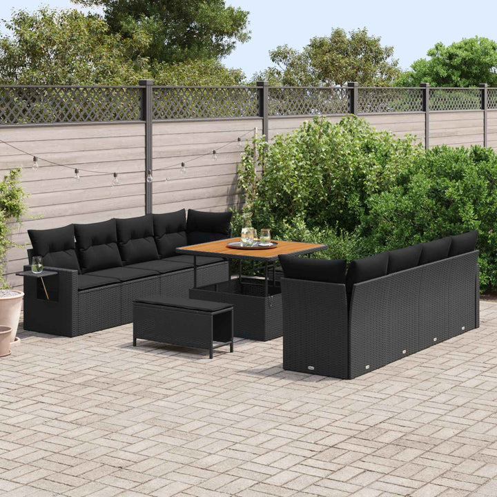 Havesofa Sæt med pude 11 pcs Sort Poly rattan