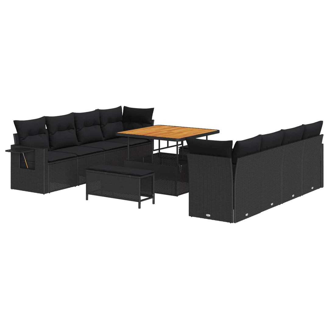 Havesofa Sæt med pude 11 pcs Sort Poly rattan