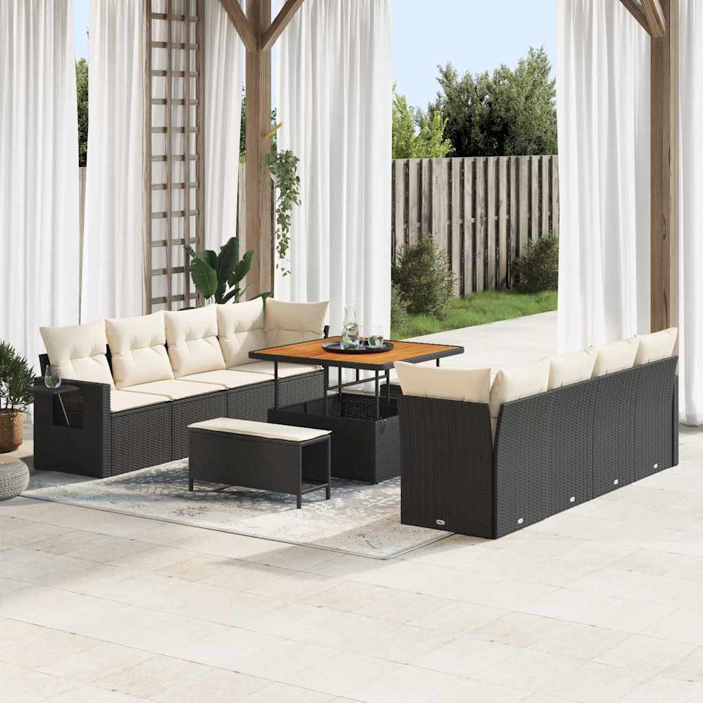 Havesofa Sæt med opbevaring 11 pcs Sort Poly rattan