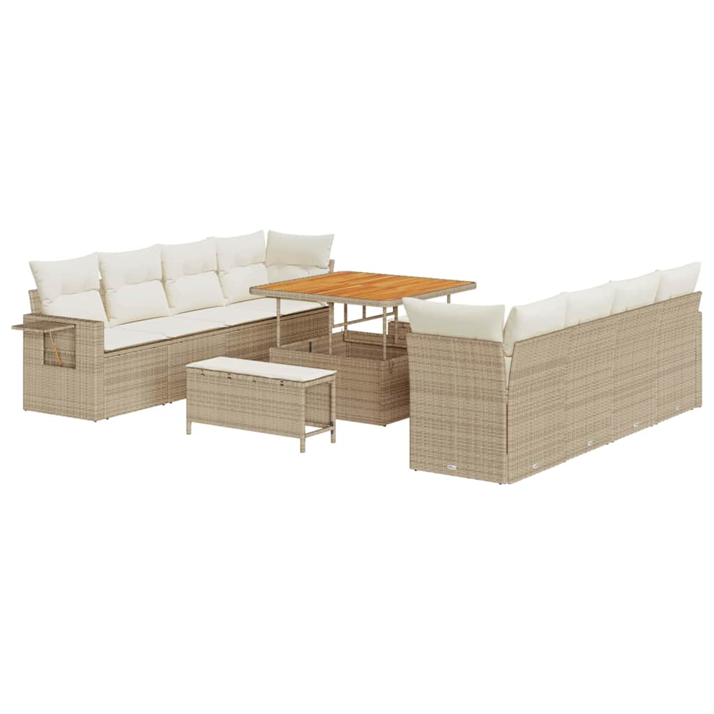 Havesofa Sæt 11 stk. Beige Poly rattan