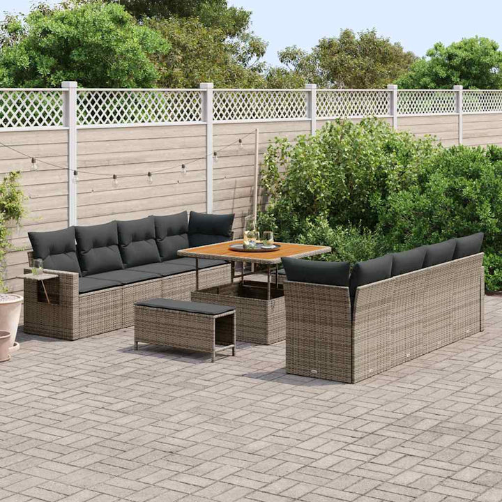 Havesofa Sæt med opbevaring 11 pcs Grå Poly rattan