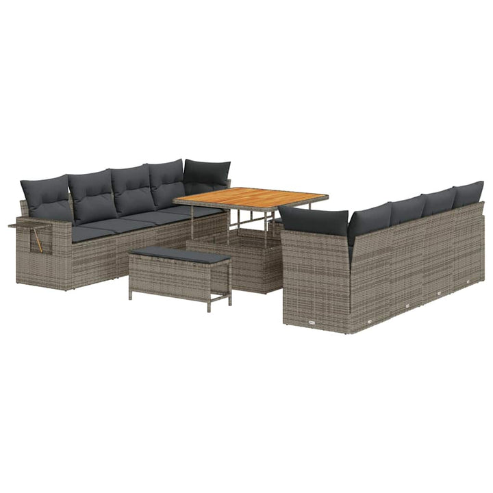 Havesofa Sæt med opbevaring 11 pcs Grå Poly rattan