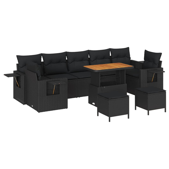 Havesofa Sæt 10 pcs Sort polyrattan