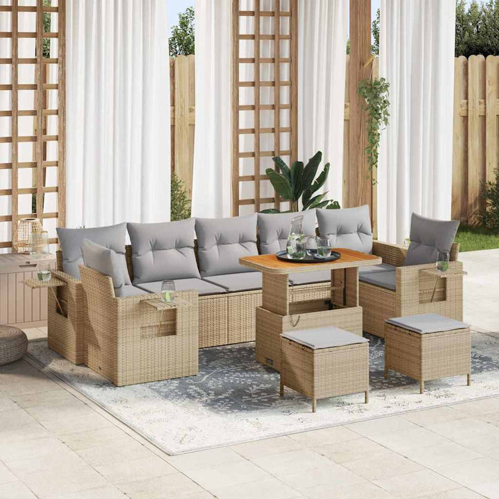 Havesofa Sæt med pude 10 pcs Beige polyrattan