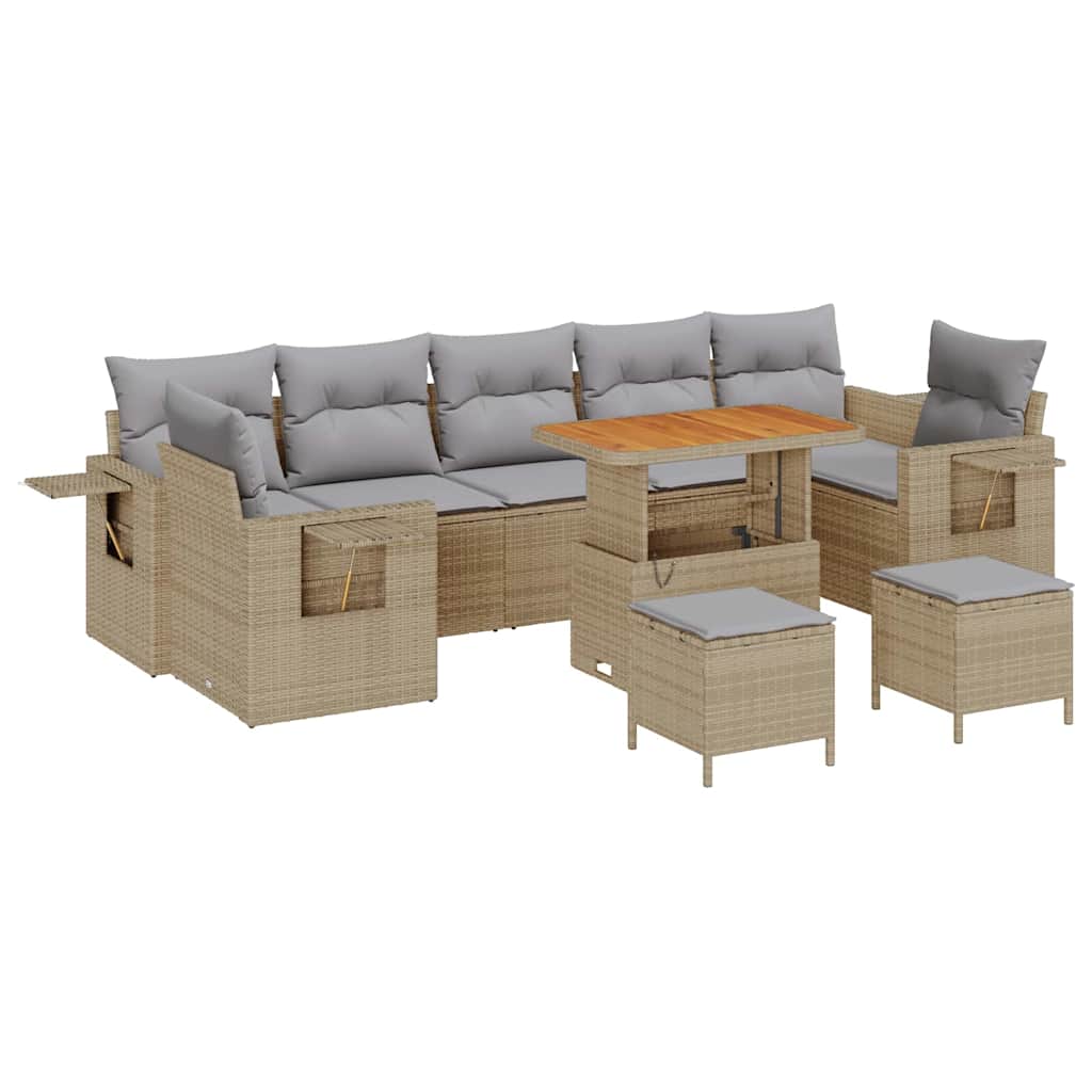 Havesofa Sæt med pude 10 pcs Beige polyrattan