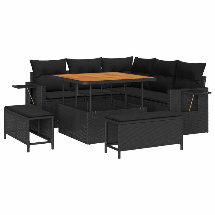 Havesofa Sæt med pude 8 pcs Sort polyrattan