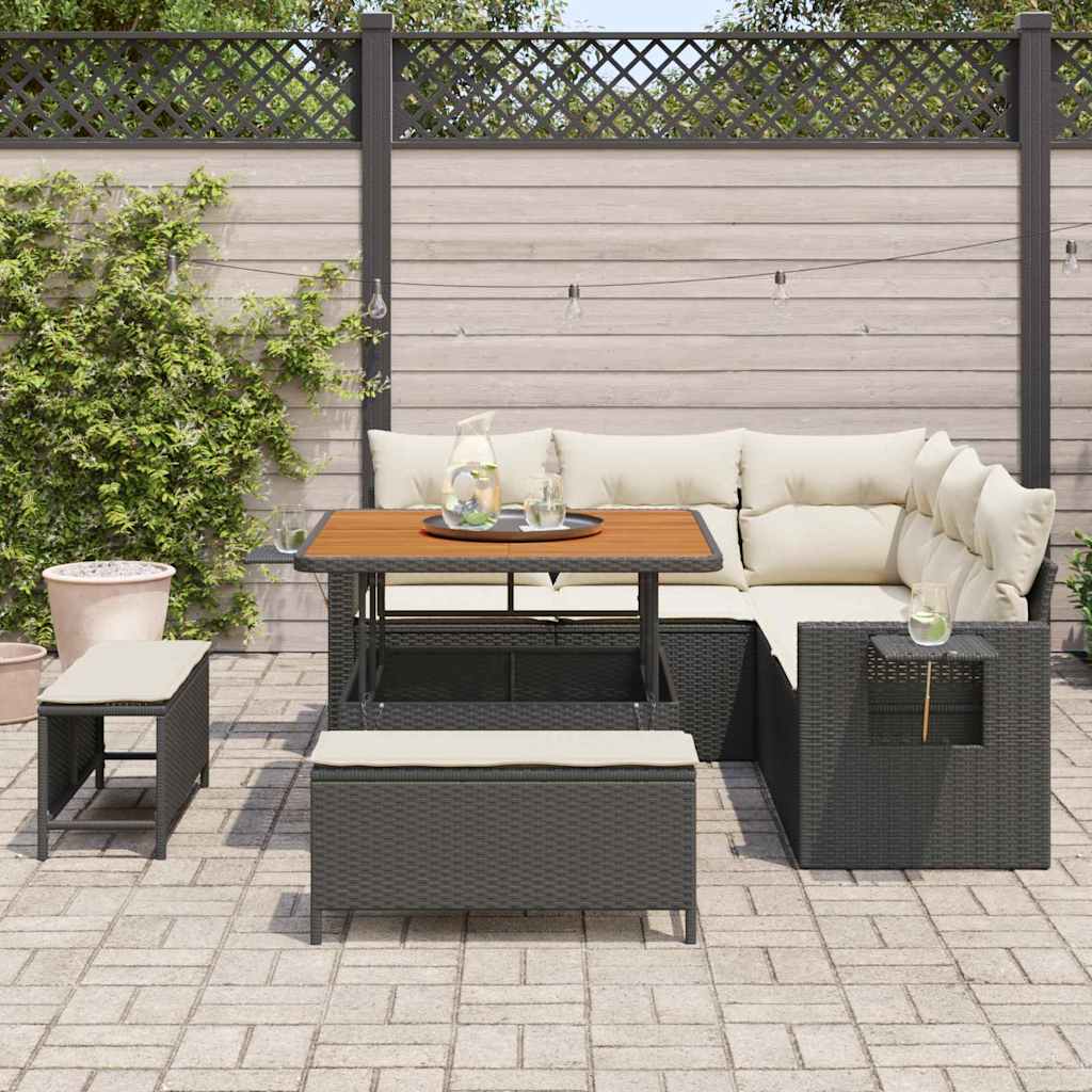 Havesofa Sæt 8 stk. Sort polyrattan