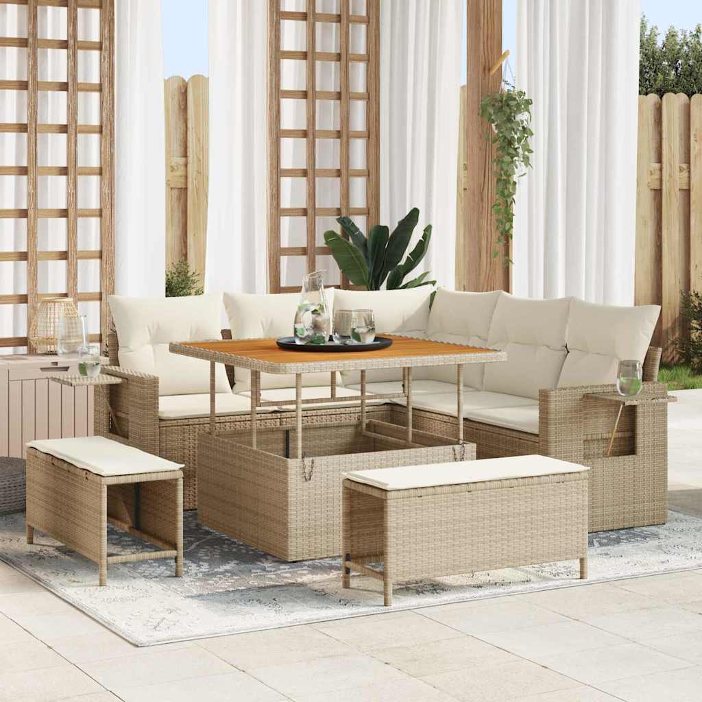 Havesofa Sæt med pude 8 pcs Beige polyrattan