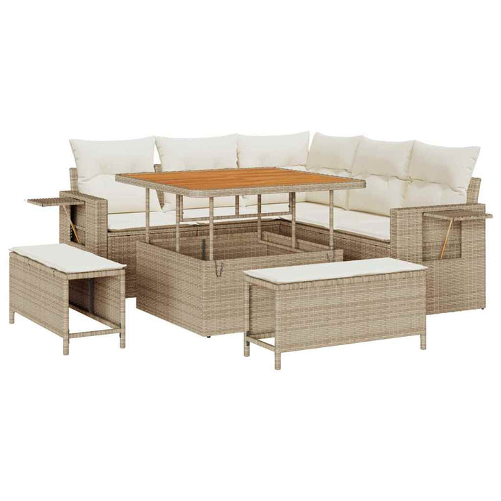 Havesofa Sæt med pude 8 pcs Beige polyrattan