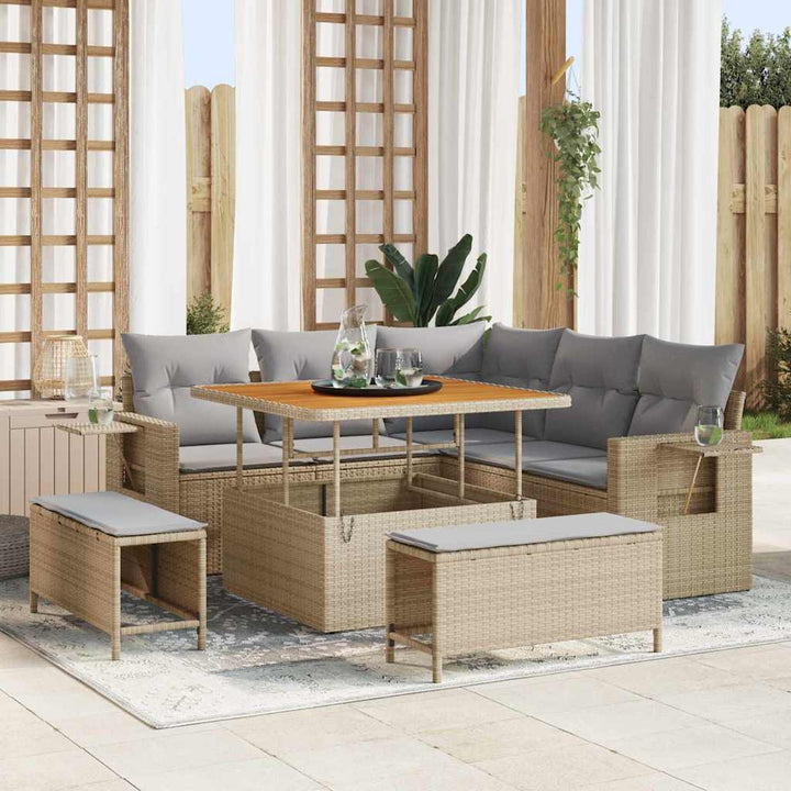 Havesofa Sæt med pude 8 pcs Beige polyrattan