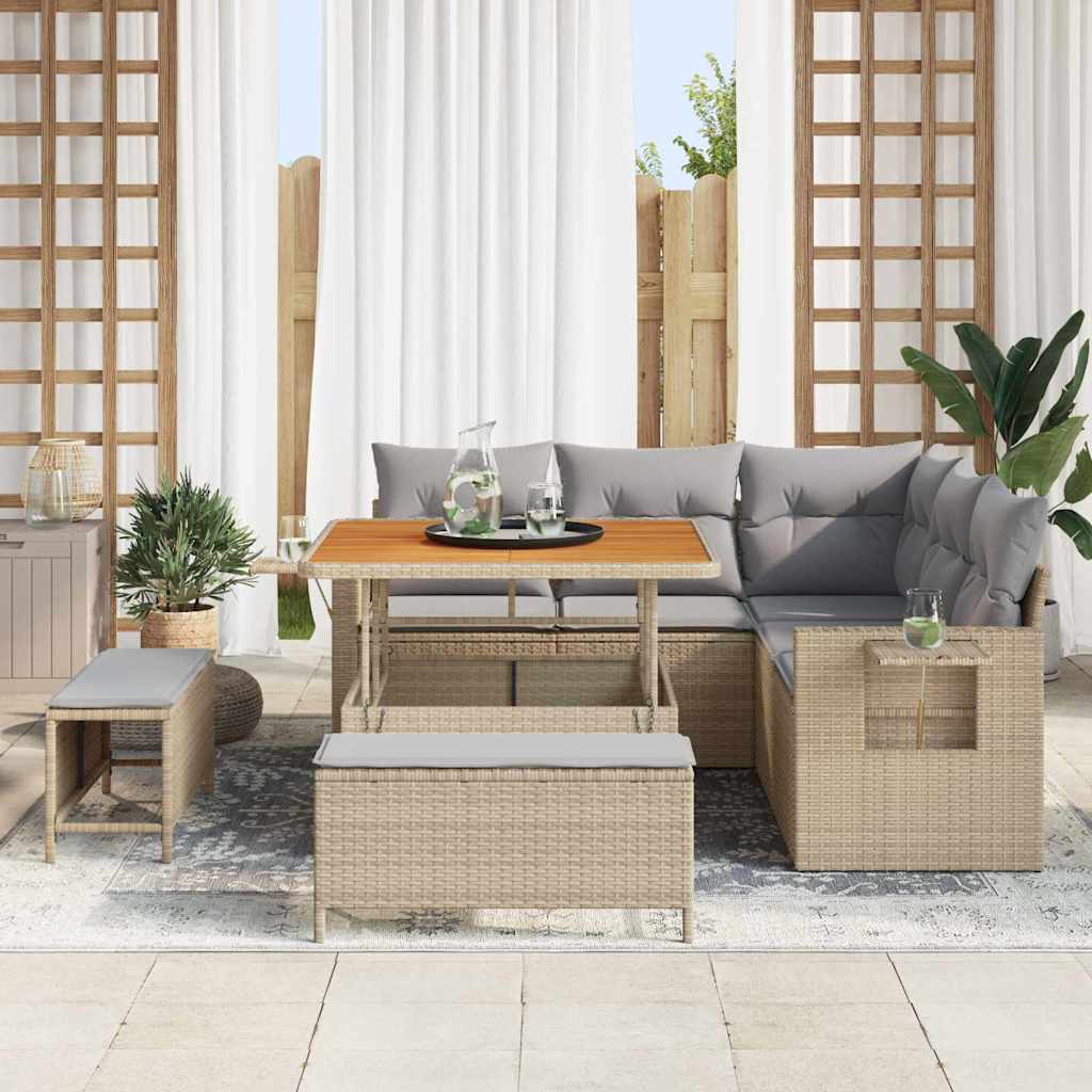 Havesofa Sæt med pude 8 pcs Beige polyrattan