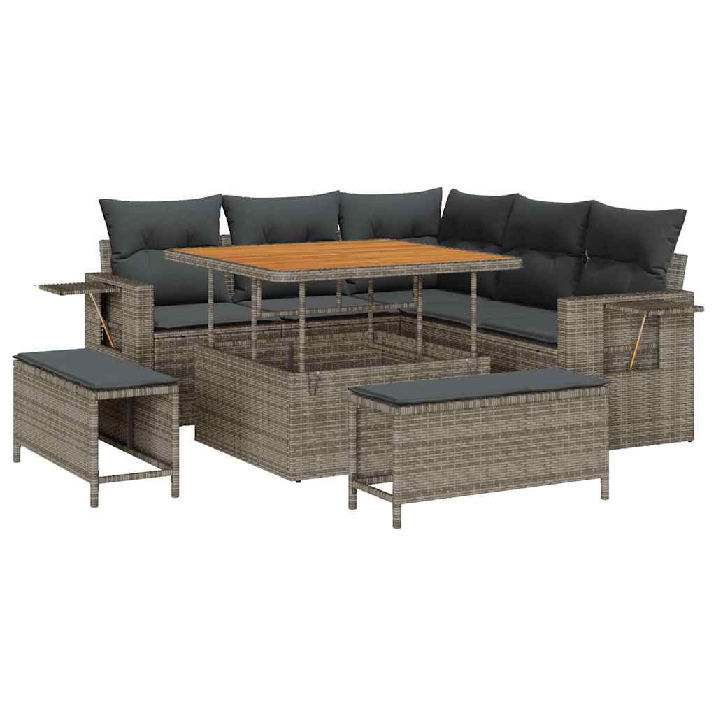 Havesofa Sæt med pude 8 pcs Grå polyrattan