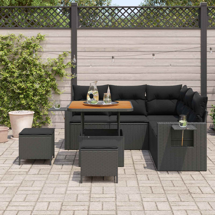 Havesofa Sæt med pude 8 pcs Sort polyrattan