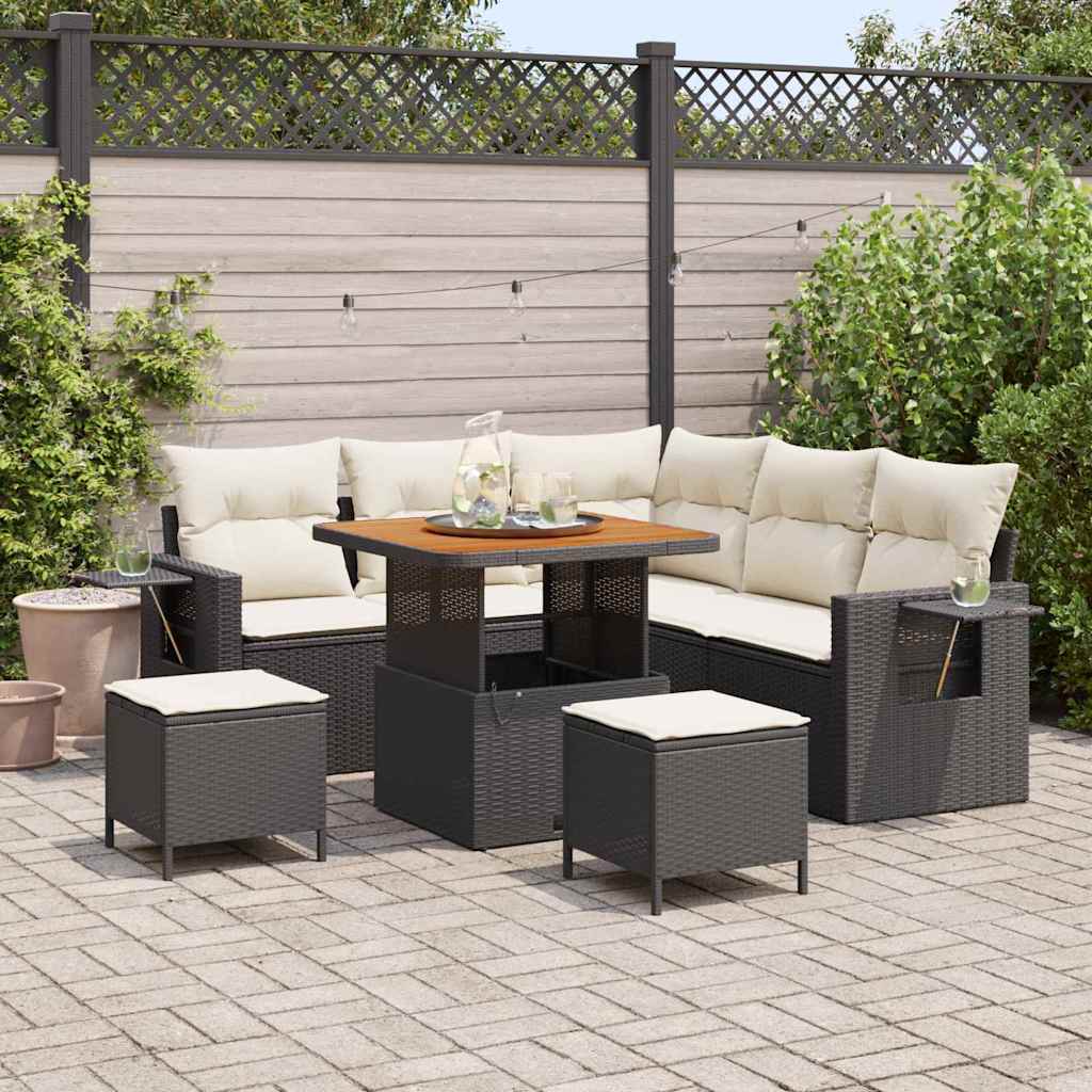Havesofa Sæt 8 stk. Sort polyrattan