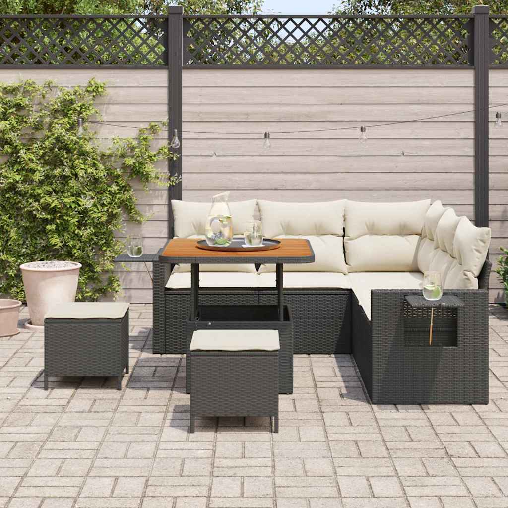 Havesofa Sæt 8 stk. Sort polyrattan