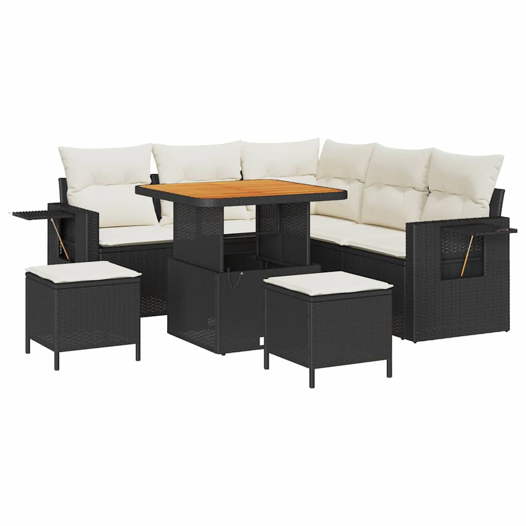 Havesofa Sæt 8 stk. Sort polyrattan