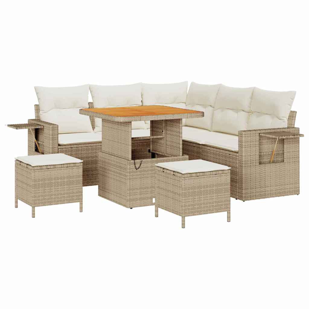 Havesofa Sæt med pude 8 pcs Beige polyrattan