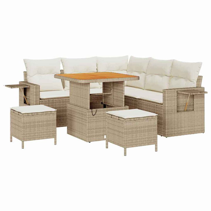 Havesofa Sæt med pude 8 pcs Beige polyrattan