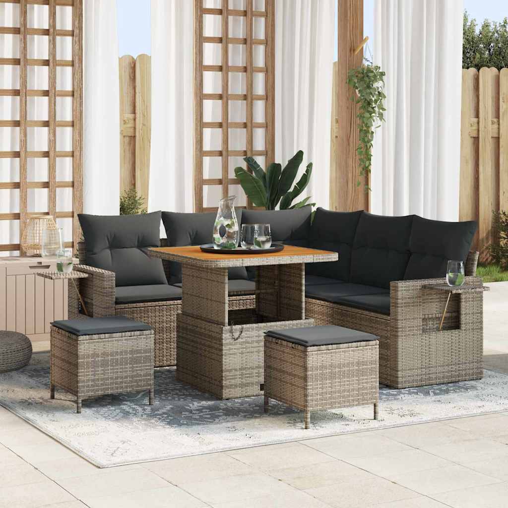 Havesofa Sæt med pude 8 pcs Grå polyrattan