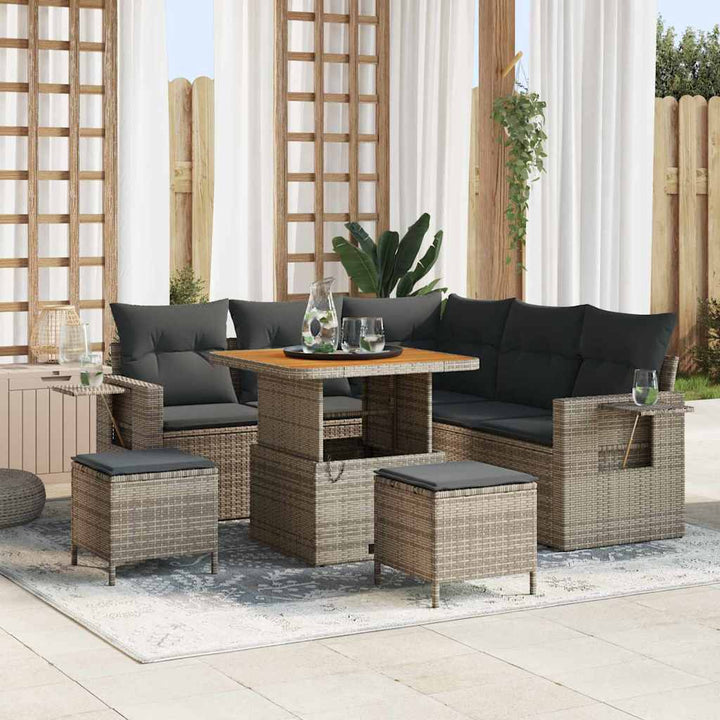 Havesofa Sæt med pude 8 pcs Grå polyrattan