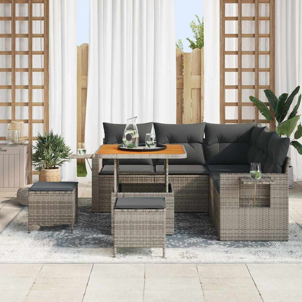 Havesofa Sæt med pude 8 pcs Grå polyrattan