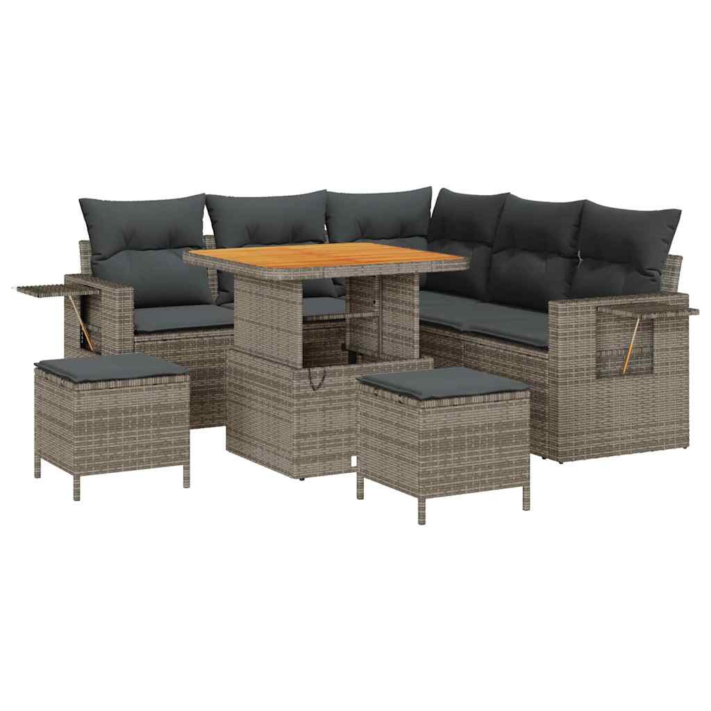 Havesofa Sæt med pude 8 pcs Grå polyrattan