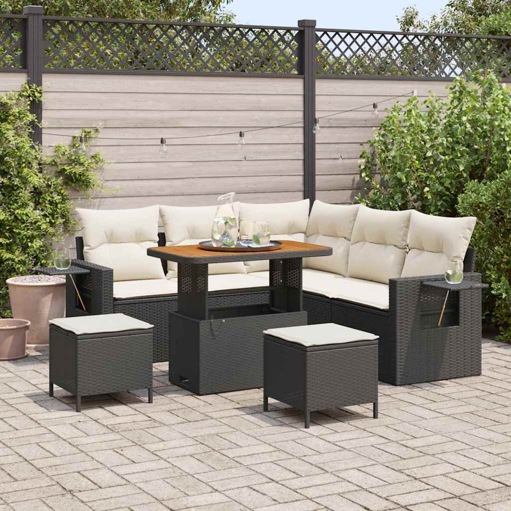 Havesofa Sæt 8 stk. Sort polyrattan