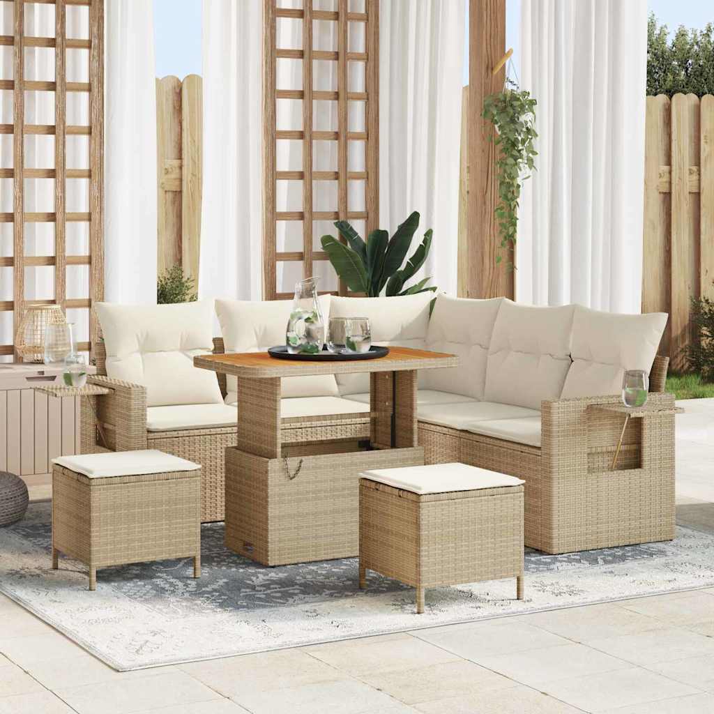 Havesofa Sæt med pude 8 pcs Beige polyrattan