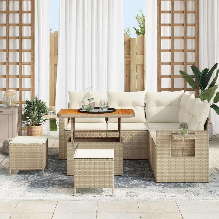 Havesofa Sæt med pude 8 pcs Beige polyrattan