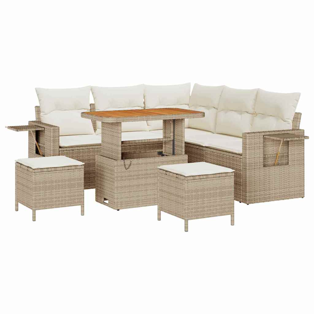 Havesofa Sæt med pude 8 pcs Beige polyrattan