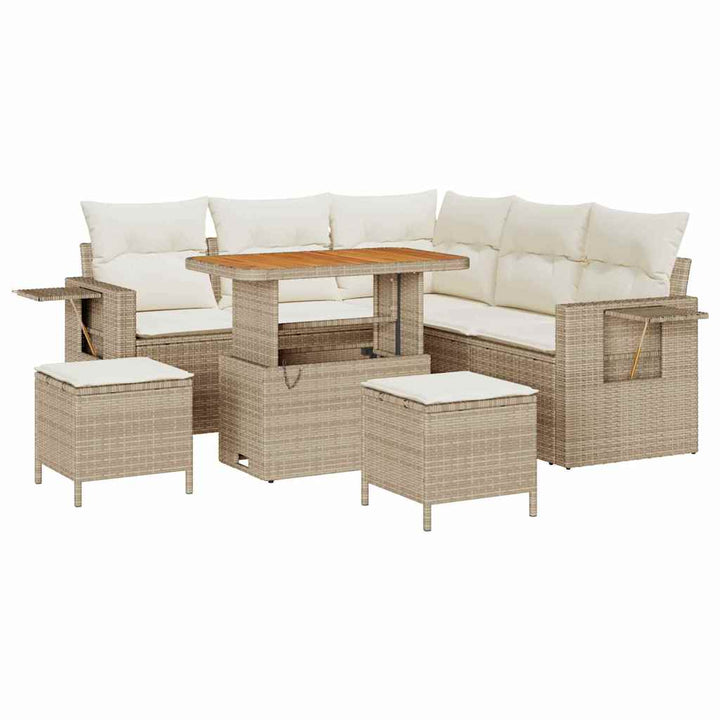 Havesofa Sæt med pude 8 pcs Beige polyrattan