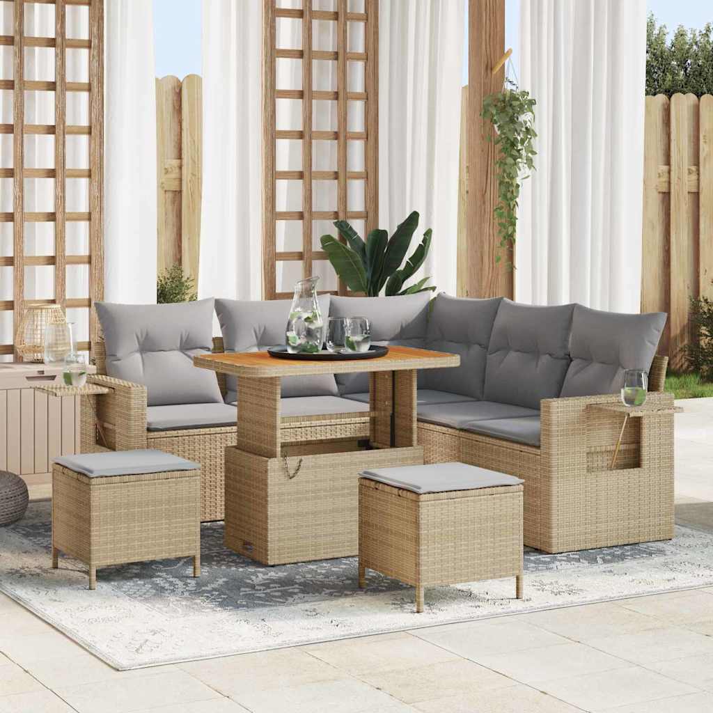 Havesofa Sæt med pude 8 pcs Beige polyrattan