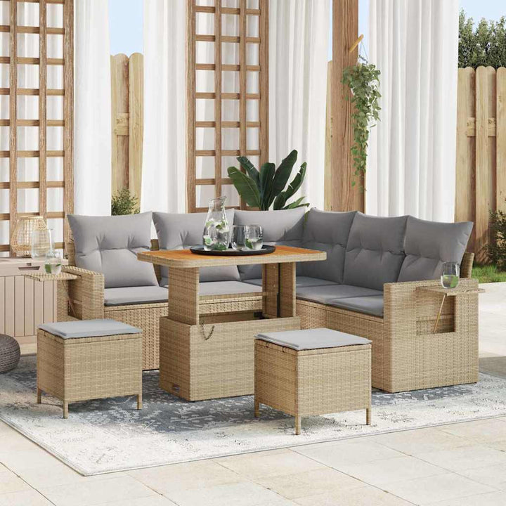 Havesofa Sæt med pude 8 pcs Beige polyrattan