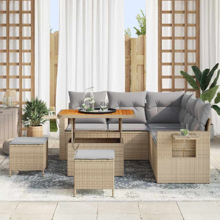Havesofa Sæt med pude 8 pcs Beige polyrattan