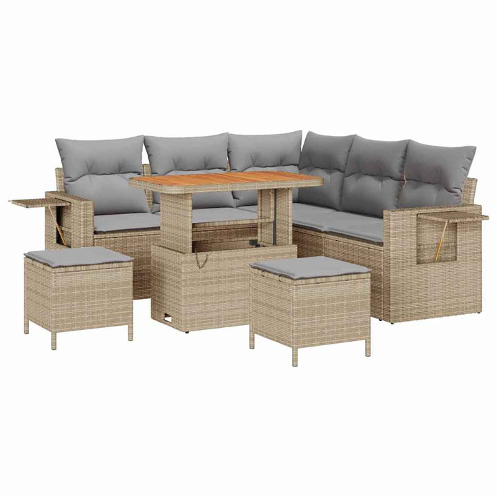 Havesofa Sæt med pude 8 pcs Beige polyrattan