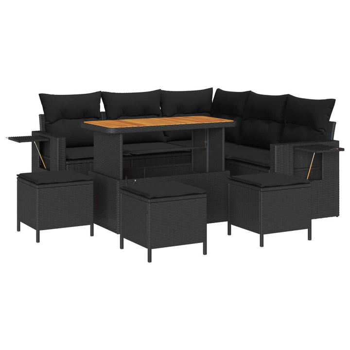 Havesofa Sæt med pude 9 pcs Sort polyrattan
