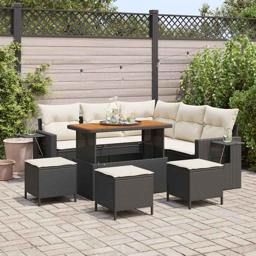 Havesofa Sæt 9 stk. Sort polyrattan