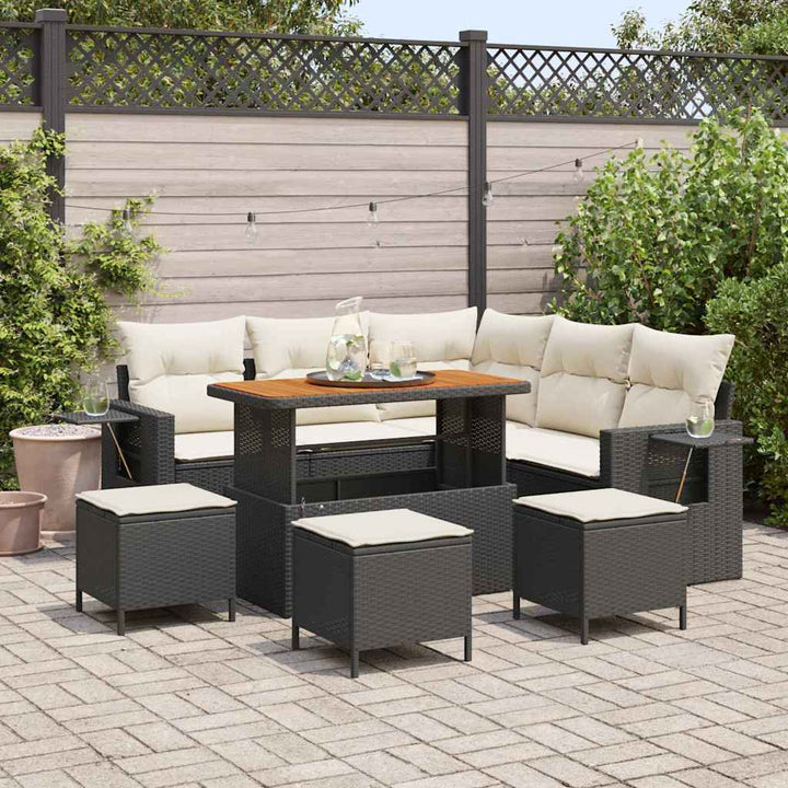 Havesofa Sæt 9 stk. Sort polyrattan