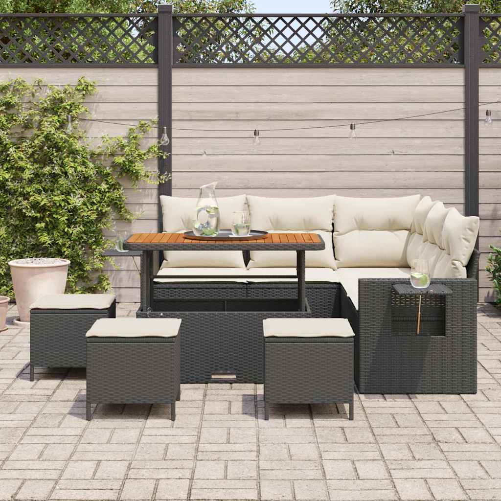 Havesofa Sæt 9 stk. Sort polyrattan
