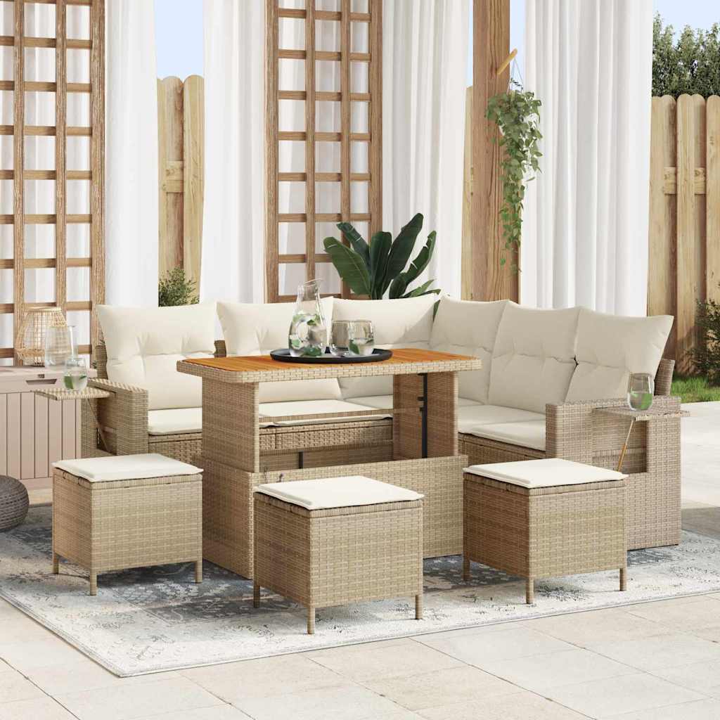 Havesofa Sæt med pude 9 pcs Beige polyrattan