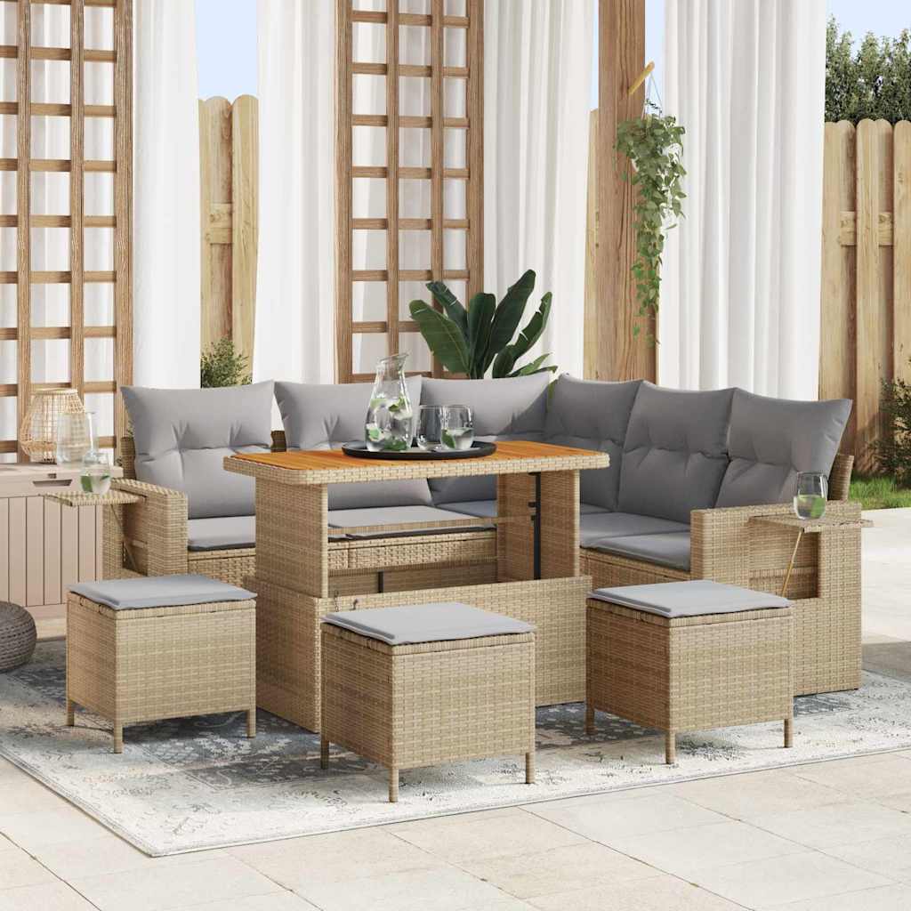 Havesofa Sæt med pude 9 pcs Beige polyrattan