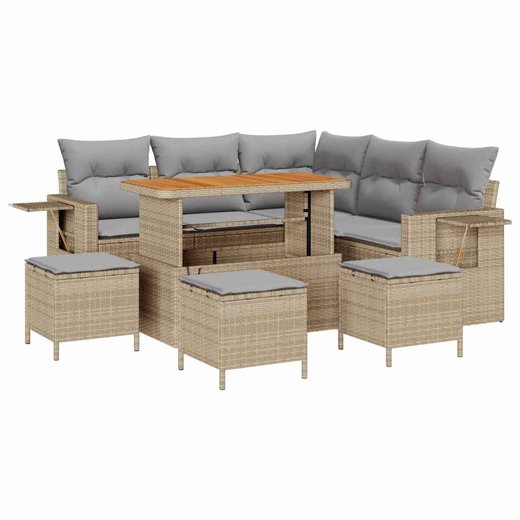 Havesofa Sæt med pude 9 pcs Beige polyrattan