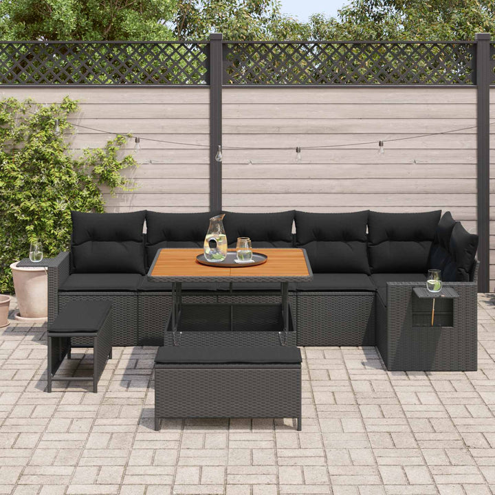 Havesofa Sæt 9 pcs Sort polyrattan