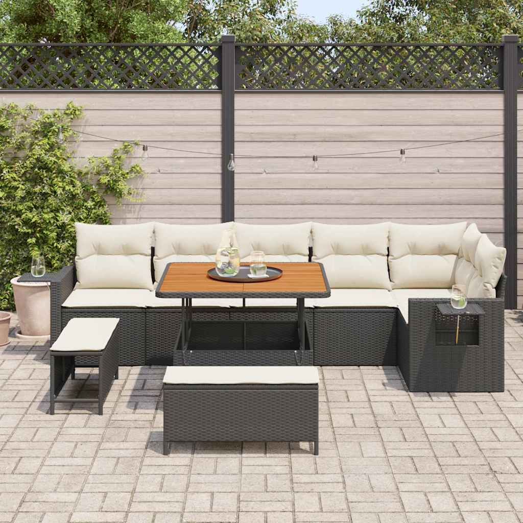 Havesofa Sæt 9 pcs Sort polyrattan