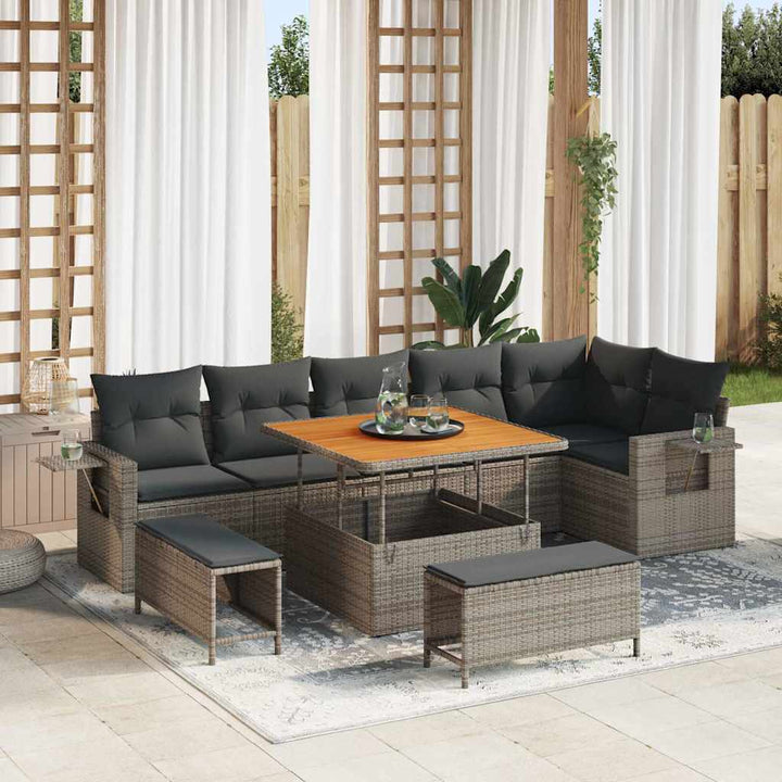 Havesofa Sæt 9 pcs Grå polyrattan