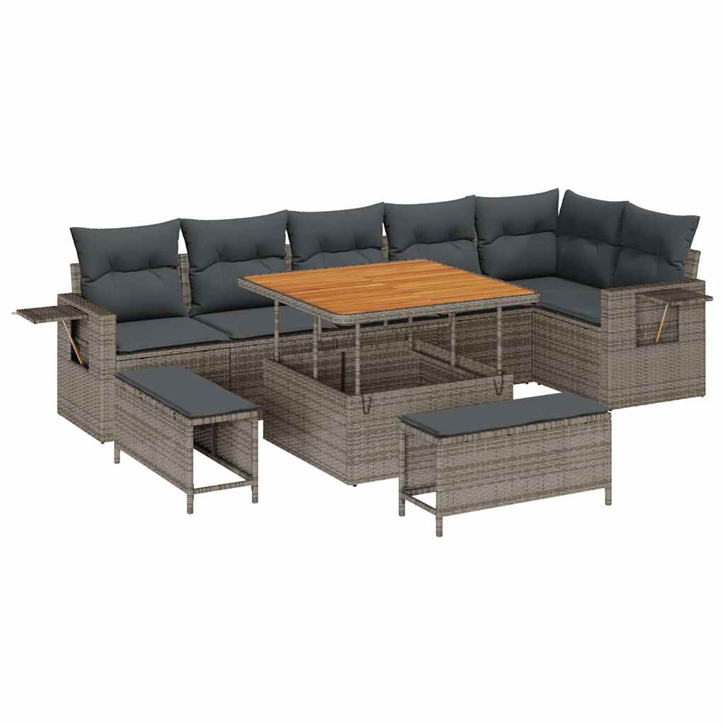 Havesofa Sæt 9 pcs Grå polyrattan