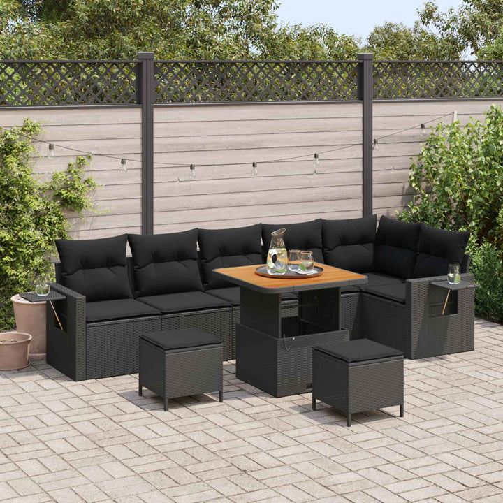 Havesofa Sæt 9 pcs Sort polyrattan