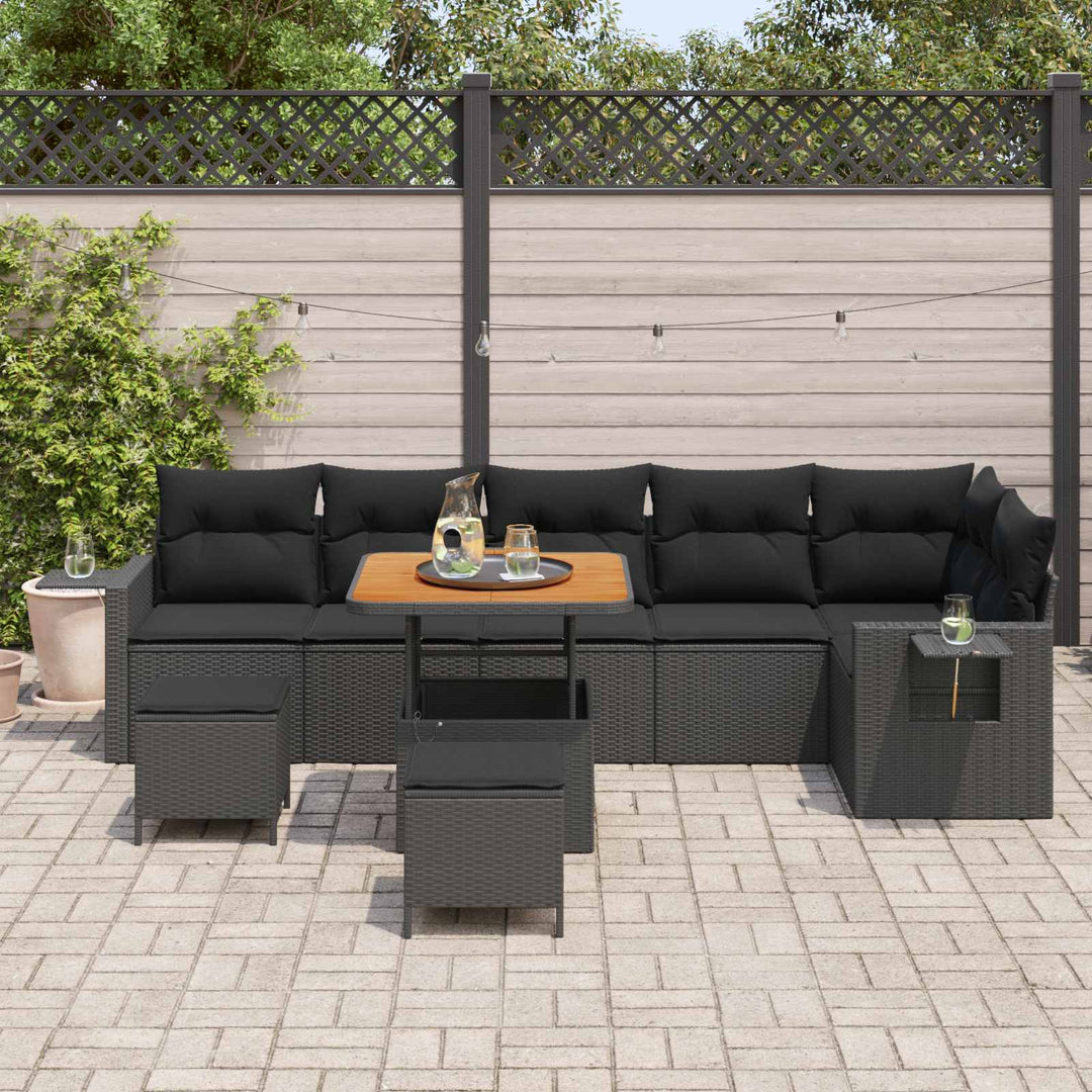 Havesofa Sæt 9 pcs Sort polyrattan