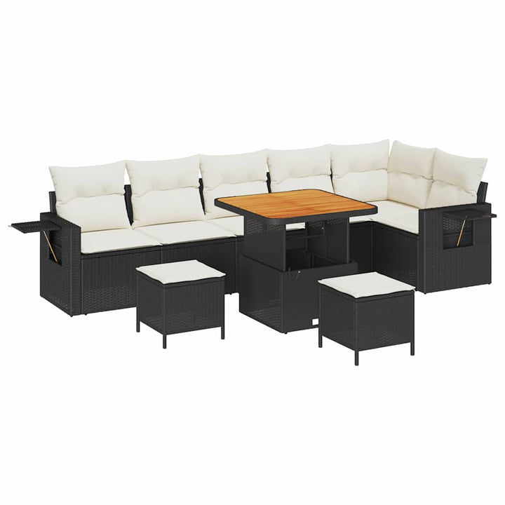 Havesofa Sæt 9 pcs Sort polyrattan
