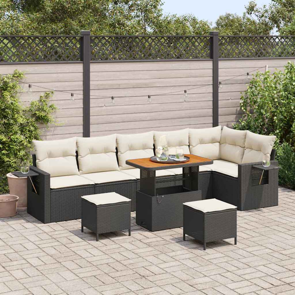 Havesofa Sæt 9 stk. Sort polyrattan